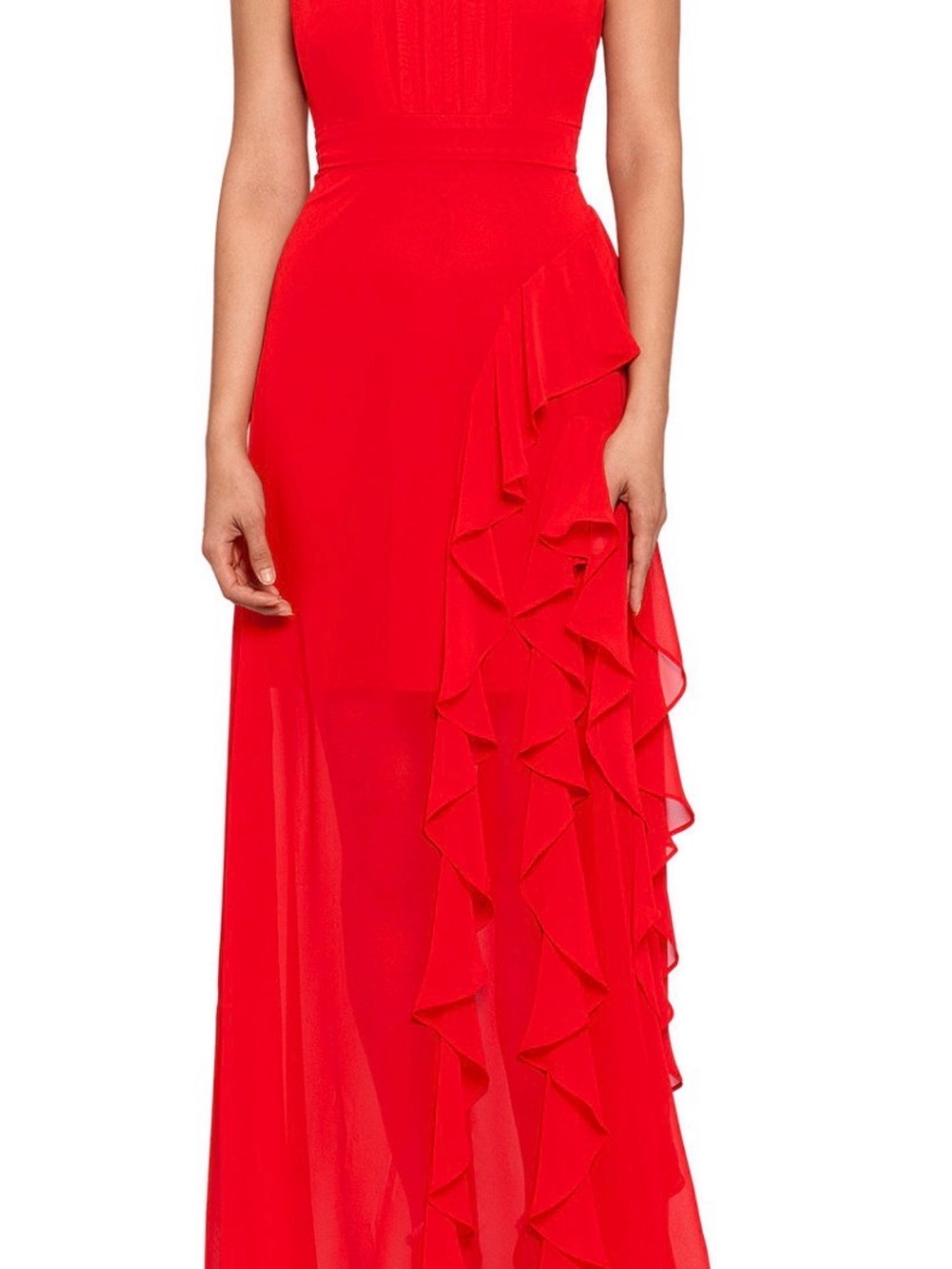 Betsy & Adam Bold Red Ruffled Maxi Skirt
